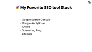 🚀My Favorite SEO tool Stack
Google Search Console
Google Analytics 4
Ahrefs
Screaming Frog
Sitebulb
 