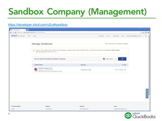 Sandbox Company (Management)
https://developer.intuit.com/v2/ui#sandbox
13
 