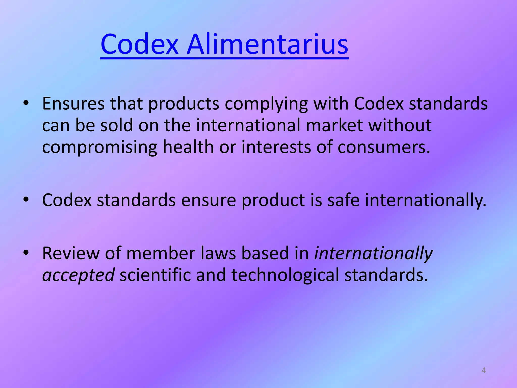 Codex Standard Codex alimentarius - food standard by mahboob khan | PPTX