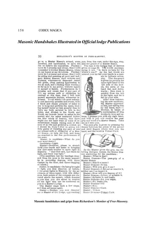 158 CODEX MAGICA
Masonic Handshakes Illustrated in Official lodge Publications
Masonic handshakes and grips from Richardson's Monitor of Free-Masonry.
 