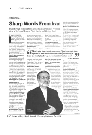 314 CODEX MAGICA
Iran's foreign minister, Kamel Kharrazi. (Newsweek, September 30, 2002)
 