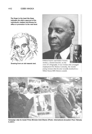 442 CODEX MAGICA
The finger to the head like these
indicates the elite's approval of the
individual's intellect and fitness for
office or promotion to the next level.
Drawing from an old masonic text.
Campaign rally for Israeli Prime Minister Ariel Sharon (Photo: International Jerusalem Post, February
9,2001)
 