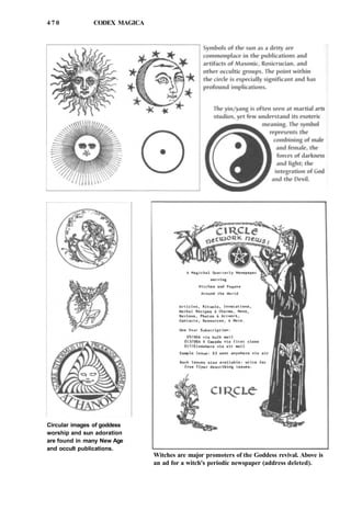 4 7 0 CODEX MAGICA
Circular images of goddess
worship and sun adoration
are found in many New Age
and occult publications.
Witches are major promoters of the Goddess revival. Above is
an ad for a witch's periodic newspaper (address deleted).
 