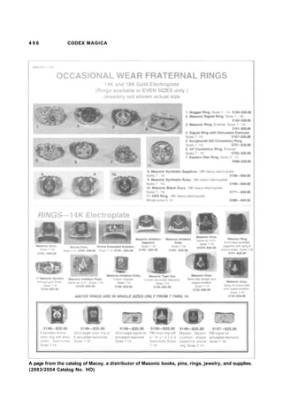 4 9 6 CODEX MAGICA
A page from the catalog of Macoy, a distributor of Masonic books, pins, rings, jewelry, and supplies.
(2003/2004 Catalog No. HO)
 