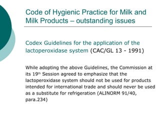 Codex Milk Code Codex work on milk and milk products (overview) | PPT
