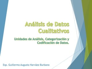 Esp. Guillermo Augusto Narváez Burbano
Unidades de Análisis, Categorización y
Codificación de Datos.
 