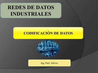 REDES DE DATOS 
INDUSTRIALES 
CODIFICACIÓN DE DATOS 
Ing. Paul Gálvez 
 