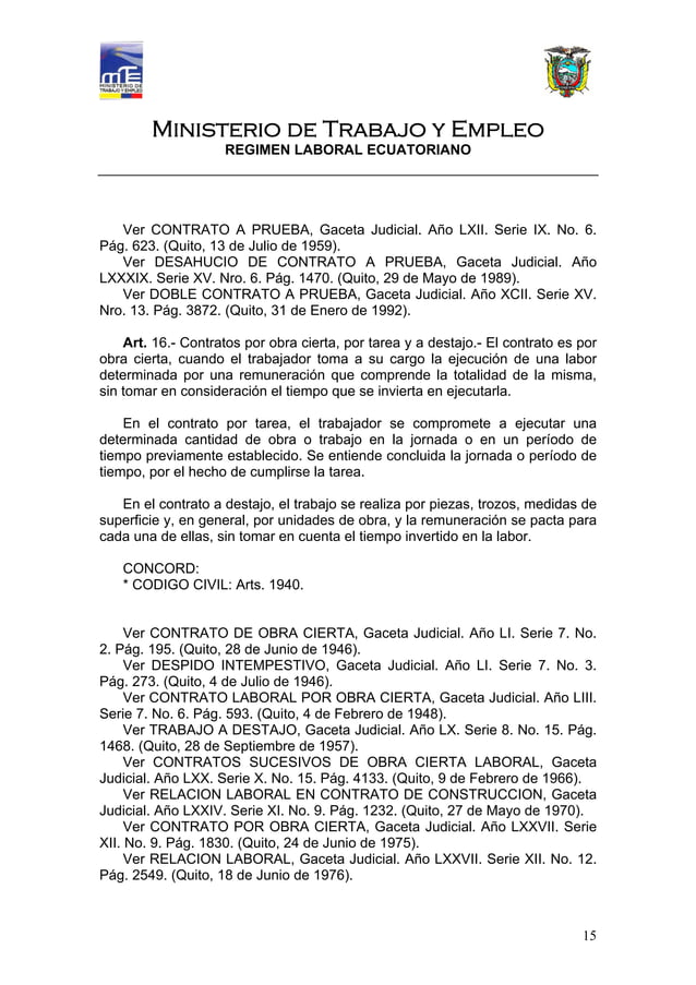 CODIGO DEL TRABAJO DE ECUADOR