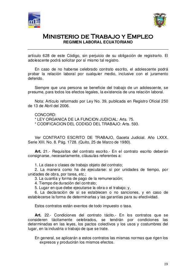 CODIGO DEL TRABAJO DE ECUADOR