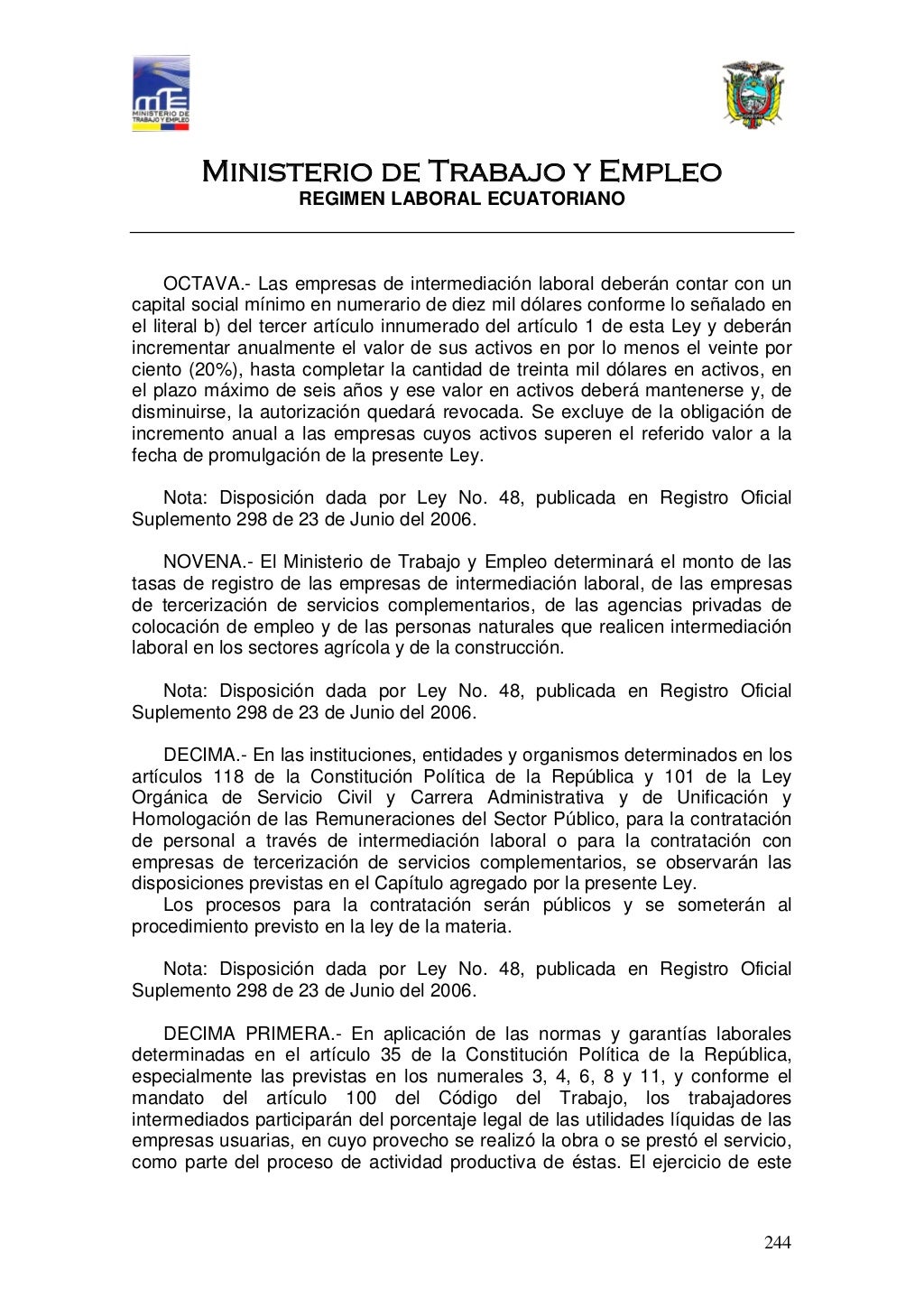 CODIGO DEL TRABAJO DE ECUADOR