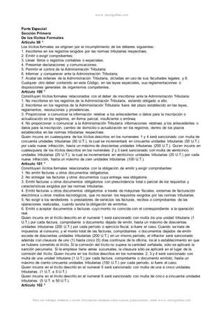 w w w .monograf ias.com 
Parte Especial 
Sección Primera 
De los Ilícitos Formales 
Artículo 99 ° 
Los ilícitos formales s...