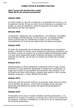 Codigo civil argentino. derechos reales
