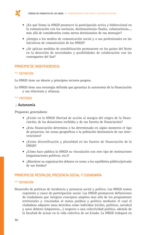 Código  de Conducta de las ONG de Desarrollo. Coordinadora de ONGD España