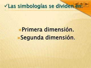 Las simbologías se dividen en:Primera dimensión.Segunda dimensión.