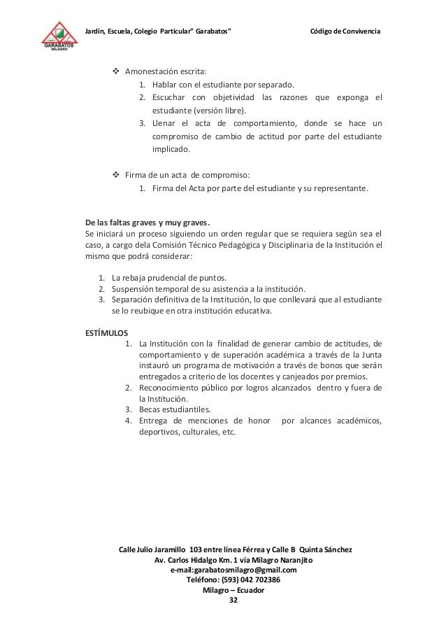 Codigo de convivencia escuela garabatos