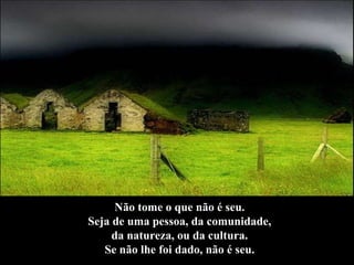 Não tome o que não é seu.  Seja de uma pessoa, da comunidade,  da natureza, ou da cultura.  Se não lhe foi dado, não é seu.   