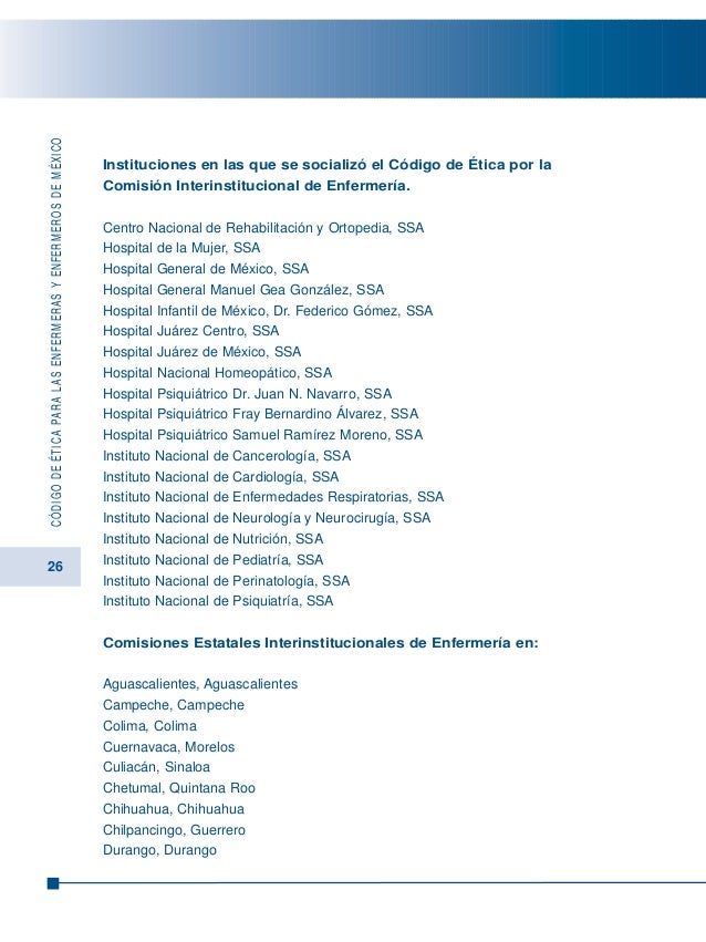 Codigo de etica para enfermeras y enfermeros de mexico