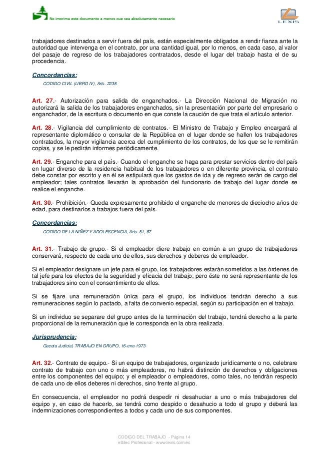 Codigo de Trabajo del Ecuador REFORMA 2O14