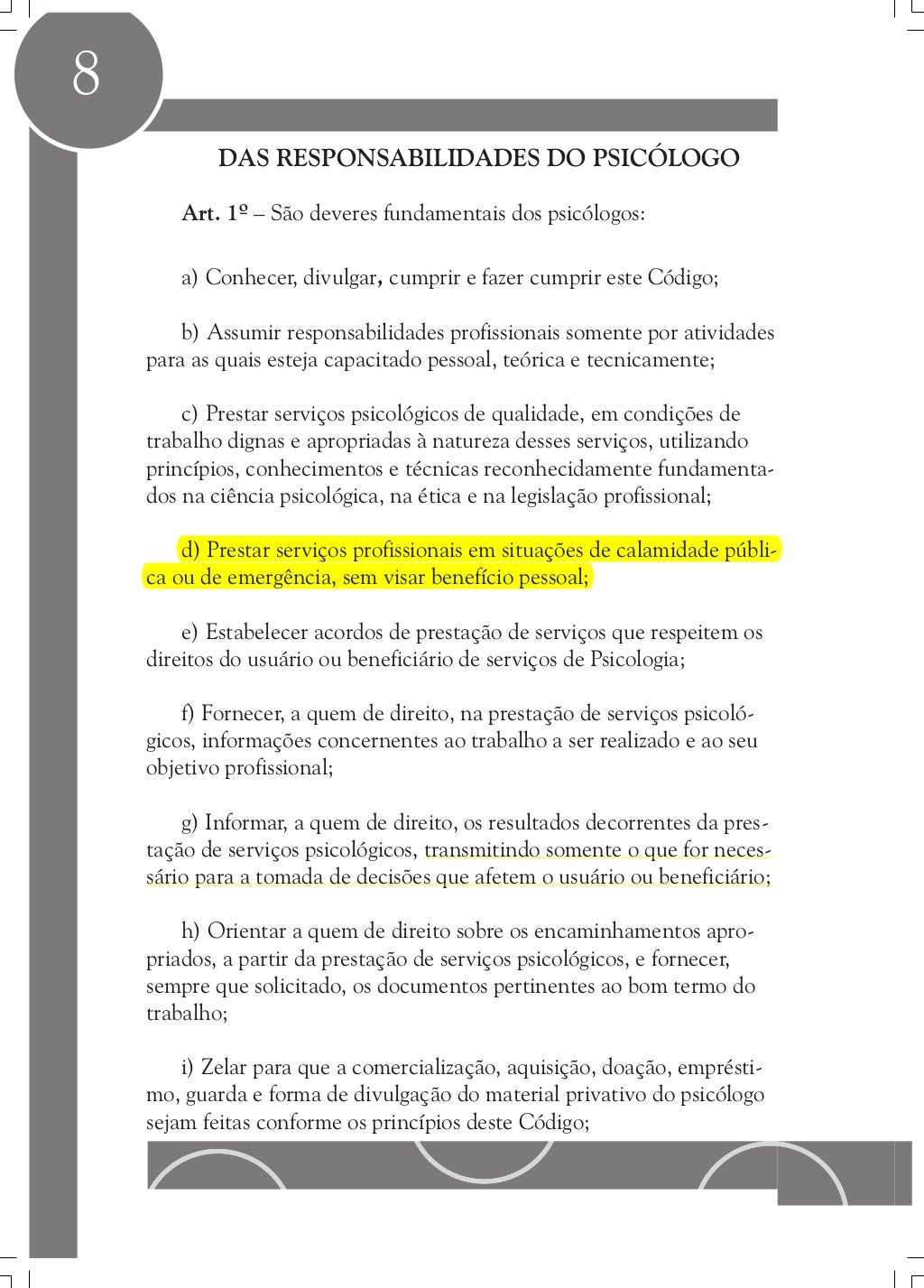 Código De ética Profissional Do Psicólogo 2011