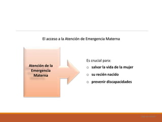 Uad-ar-rámel
Es crucial para:
o salvar la vida de la mujer
o su recién nacido
o prevenir discapacidades
El acceso a la Atención de Emergencia Materna
Atención de la
Emergencia
Materna
 