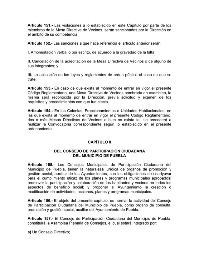 Codigo reglamentario para el municipio de puebla Codigo reglamentario para el municipio de puebla