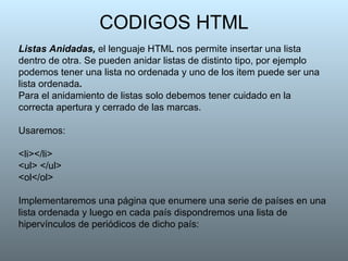 Codigos HTML Continuación | PPT