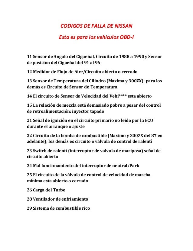 Codigos De Falla De Nissan Toyota Hyuday