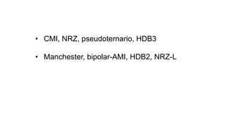 • CMI, NRZ, pseudoternario, HDB3
• Manchester, bipolar-AMI, HDB2, NRZ-L
 
