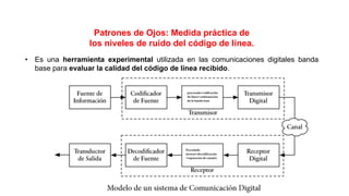 Patrones de Ojos: Medida práctica de
los niveles de ruido del código de línea.
• Es una herramienta experimental utilizada en las comunicaciones digitales banda
base para evaluar la calidad del código de línea recibido.
 