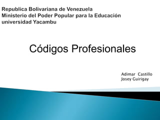 Códigos Profesionales
Adimar Castillo
Josey Guirigay
 
