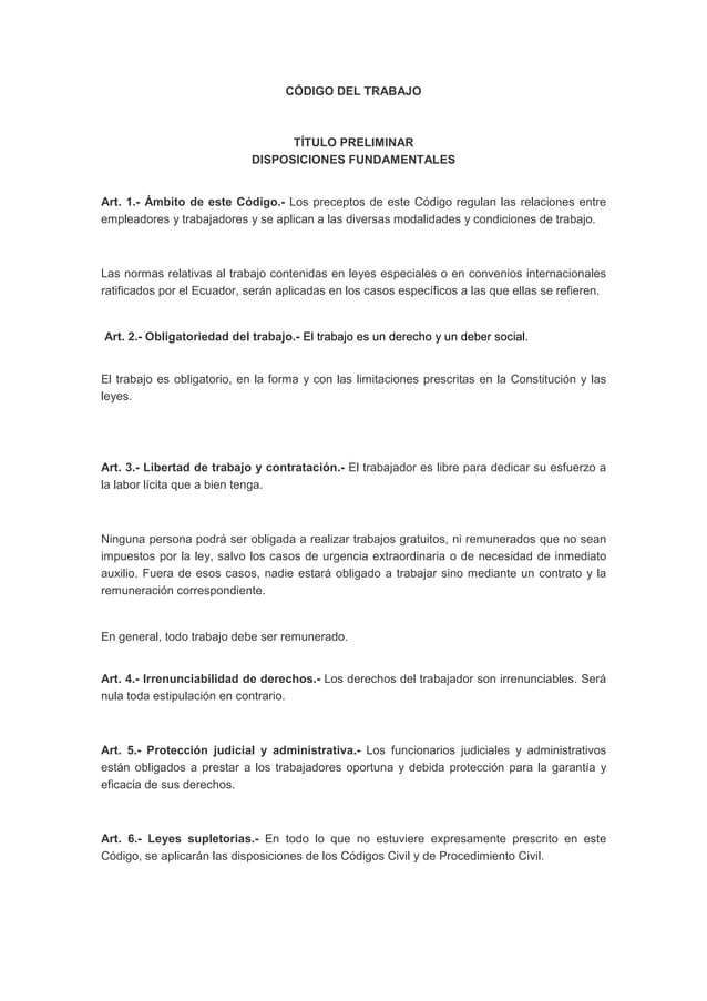 Codigo trabajo ECUADOR PDF