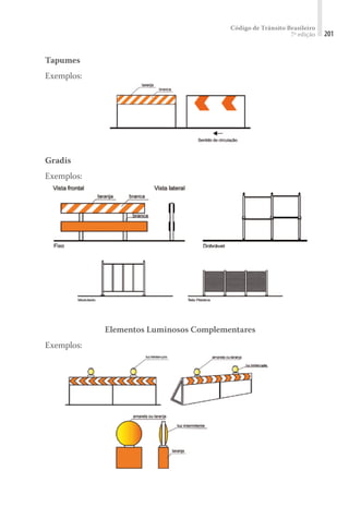 Código de Trânsito Brasileiro
7ª edição 201
Tapumes
Exemplos:
Gradis
Exemplos:
Elementos Luminosos Complementares
Exemplos:
 