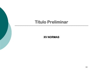 10
Titulo Preliminar
XV NORMAS
 