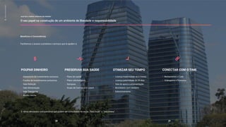 você faz o melhor ambiente de trabalho
O seu papel na construção de um ambiente de liberdade e responsabilidade
01
espírito
empreendedor
Benefícios e Conveniências
Facilitamos o acesso a produtos e serviços que te ajudem a:
28 29
OTIMIZAR SEU TEMPO
PRESERVAR SUA SAÚDE CONECTAR COM O TIME
Licença maternidade de 6 meses
Licença paternidade de 20 dias
Sala de apoio à amamentação
Bicicletário com vestiário
Estacionamento
Plano de saúde
Plano odontológico
Gympass
Grupo de Corrida com coach
Restaurantes e Café
Videogame e fliperama
POUPAR DINHEIRO
Assessoria de investimento exclusivo
Fundos de investimentos exclusivos
Vale Refeição
Vale Alimentação
Vale Transporte
Auxílio creche
E vários descontos com parceiros que podem ser consultados na seção “Para Você” -> “Descontos”
 