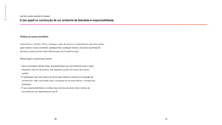 Visitas ao nosso escritório
Valorizamos a família. Filhos, cônjuges e pais de todos os colaboradores são bem-vindos
para visitar o nosso escritório. Qualquer dia e qualquer horário, inclusive nos finais de
semana, nossas portas estão abertas para você trazê-los aqui.
Basta seguir as premissas abaixo:
Seus convidados devem estar acompanhados por você durante toda a visita;
Respeite a Norma de Acesso, não liberando portas em locais de acesso
restrito;
É necessário que você desça ao térreo para liberar o acesso na recepção do
condomínio. Não é permitido usar a recepção da XP para liberar a entrada dos
visitantes;
É sua responsabilidade a conduta dos mesmos durante todo o tempo de
permanência nas dependências da XP.
01
espírito
empreendedor
31
você faz o melhor ambiente de trabalho
O seu papel na construção de um ambiente de liberdade e responsabilidade
30
 
