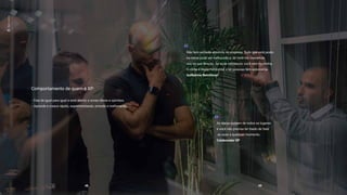 02
Mente
aberta
Comportamento de quem é XP:
Fala de igual para igual e está aberto a novas ideias e opiniões.
Aprende e cresce rápido, experimentando, errando e melhorando.
48 49
Não tem verdade absoluta na empresa. Tudo que está posto
na mesa pode ser melhorado e, se você me convencer,
vou na sua direção. Se eu te convencer, você vem na minha.
O clima é muito horizontal, e as pessoas têm autonomia.
Guilherme Benchimol
As ideias surgem de todos os lugares
e você não precisa ter medo de falar
as suas a qualquer momento.
Colaborador XP
 