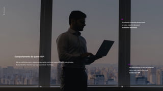 Comportamento de quem é XP:
Não se conforma com o status quo e propõe melhorias mais práticas e mais simples.
Busca desafios maiores que sua capacidade. E entrega.
72 73
A próxima conquista sempre será
a maior, a gente não para!
Guilherme Benchimol
Um bom resumo é: não se contentar
com o que a gente tem hoje.
Colaborador XP
03
Sonho
grande
 