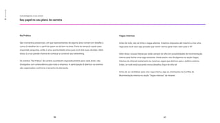 Na Prática
São momentos presenciais, em que representantes de alguma área contam em detalhe o
como é trabalhar lá e o perfil de quem se dá bem na área. Parte do tempo é usado para
responder perguntas, então é uma oportunidade única para você tirar suas dúvidas. Além
disso, é a sua grande chance de começar a construir seu networking.
Os eventos “Na Prática” de carreira acontecem esporadicamente para cada área e são
divulgados com antecedência para toda a empresa. A participação é aberta e os eventos
são organizados conforme o tamanho da demanda.
você protagoniza a sua carreira
Seu papel no seu plano de carreira
86
Vagas internas
Antes de tudo, não se limite a vagas abertas. Estamos dispostos até mesmo a criar uma
vaga para você caso seja provado que assim vamos gerar mais valor para a XP.
Além disso, nossas lideranças estão sempre de olho em possibilidades de movimentação
interna para fechar uma vaga existente. Ainda assim, nós divulgamos na seção Vagas
Internas da intranet exatamente as mesmas vagas que abrimos para o público externo.
Então, se você está buscando novos desafios, fique de olho lá!
Antes de se candidatar para uma vaga interna, siga as orientações da Cartilha de
Movimentação Interna na seção “Vagas internas” da intranet.
87
03
Sonho
grande
 