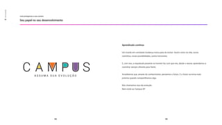 faça você mesmo
Seu papel no seu desenvolvimento
66 67
Aprendizado contínuo
Um mundo em constante mudança nunca para de evoluir. Assim como na vida, novos
caminhos, novas possibilidades, outros horizontes.
E, com isso, a inquietude presente no homem faz com que nós, desde o nascer, aprendamos a
caminhar sempre olhando para frente.
Acreditamos que, através do conhecimento, pensamos o futuro. E o futuro se torna mais
próximo quando compartilhamos algo.
Nós chamamos isso de evolução.
Bem-vindo ao Campus XP
03
Sonho
grande
A S S U M A S U A E V O L U Ç Ã O
94 95
você protagoniza a sua carreira
03
Sonho
grande
 