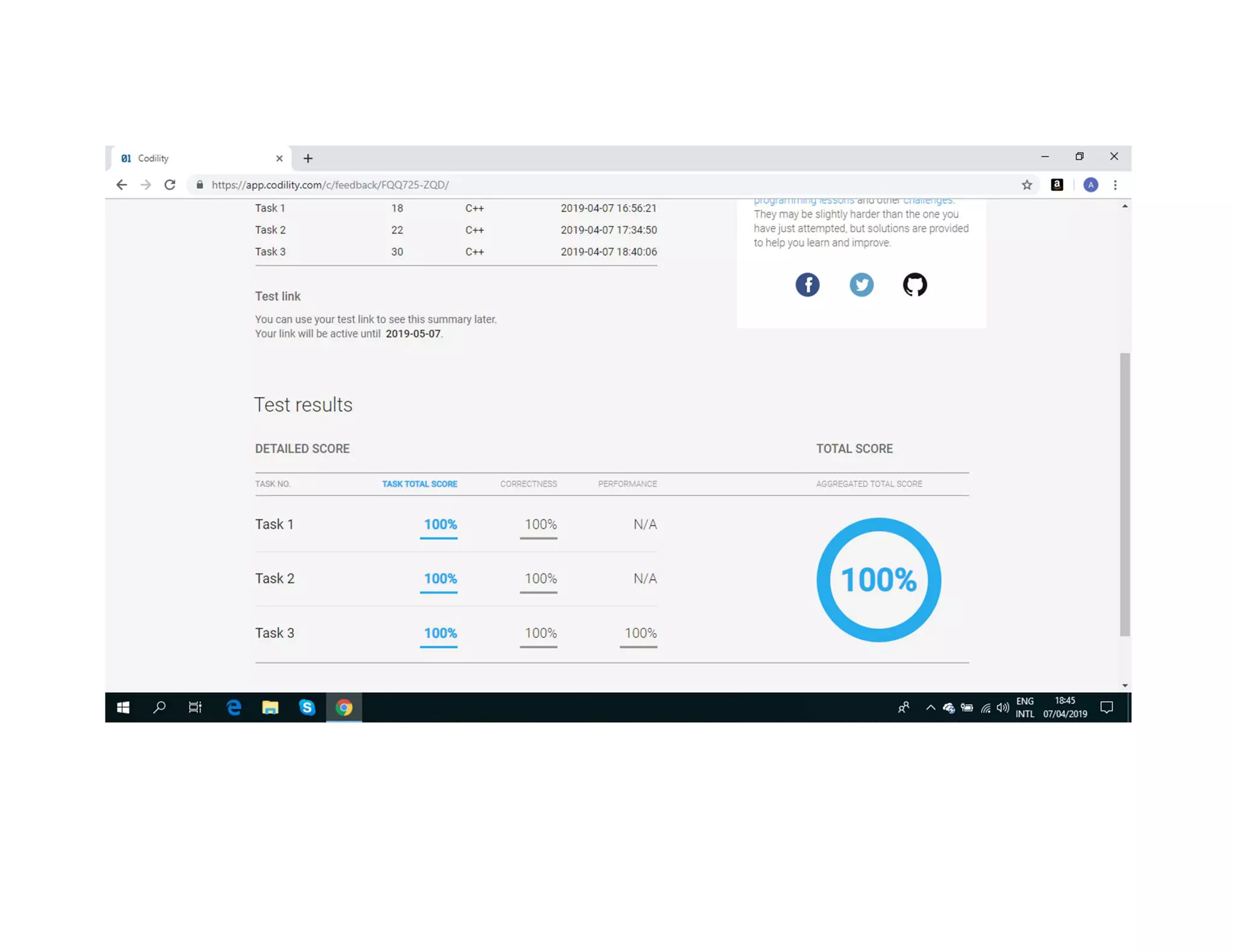 Codility C++ Test Result 7 April 2019 PPT