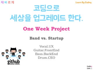 ????
??? ????? ??.
One Week Project
Band vs. Startup
Vocal.UX
Guitar.FrontEnd
Bass.BackEnd
Drum.CEO
Learn By Coding? ? ? ?
 