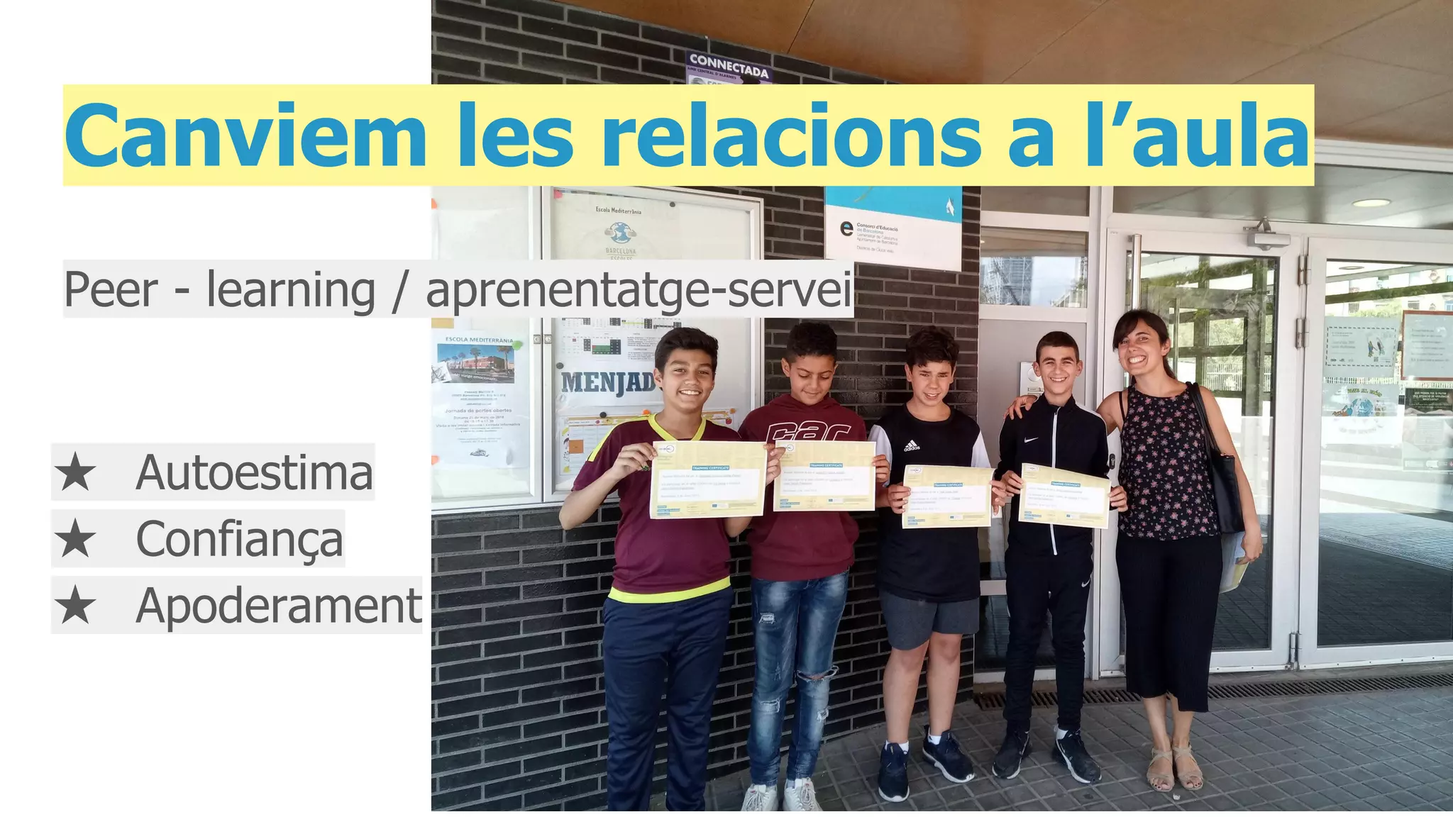 Canviem les relacions a l’aula
★ Autoestima
★ Confiança
★ Apoderament
Peer - learning / aprenentatge-servei
 