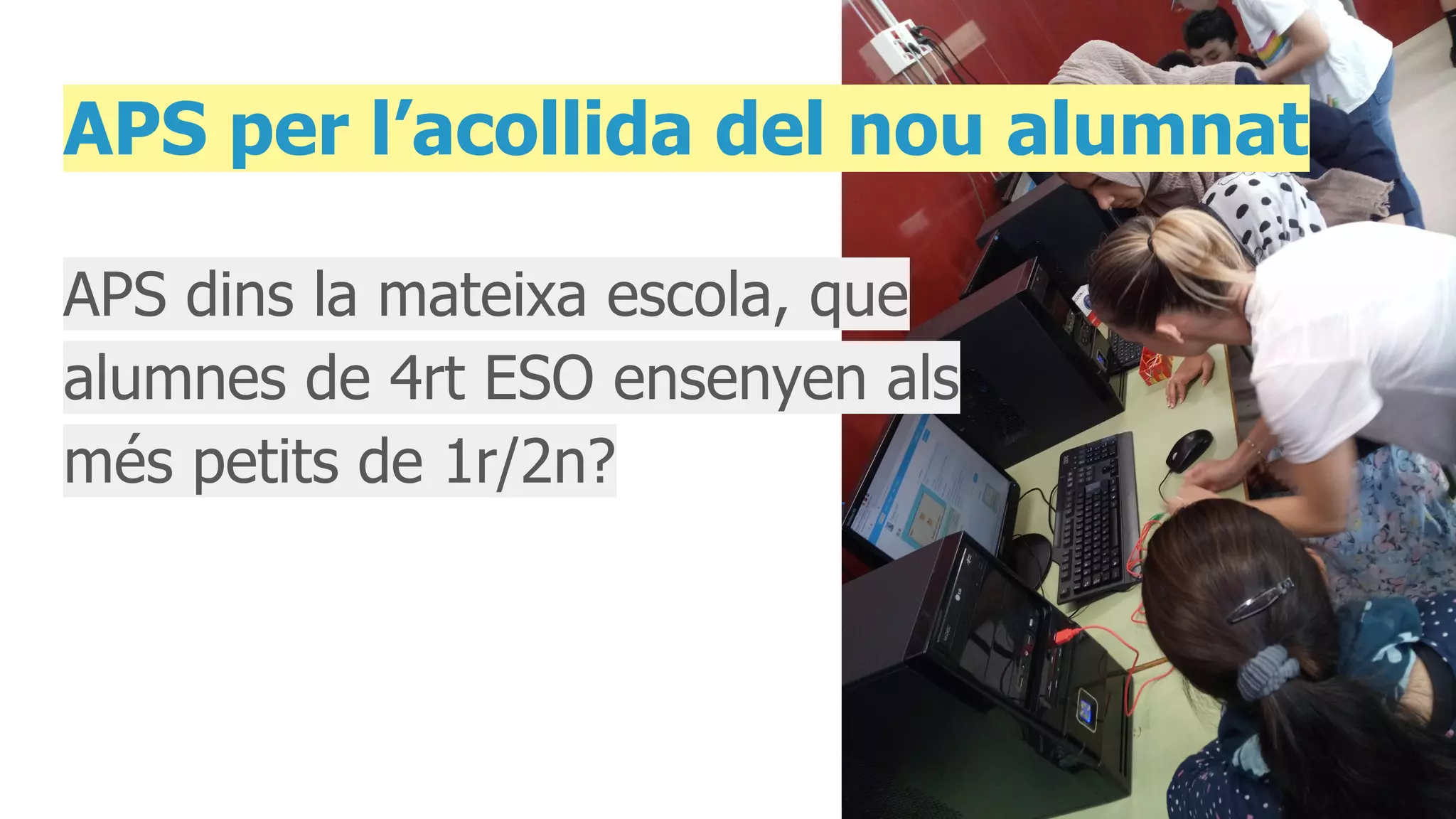 APS per l’acollida del nou alumnat
APS dins la mateixa escola, que
alumnes de 4rt ESO ensenyen als
més petits de 1r/2n?
 