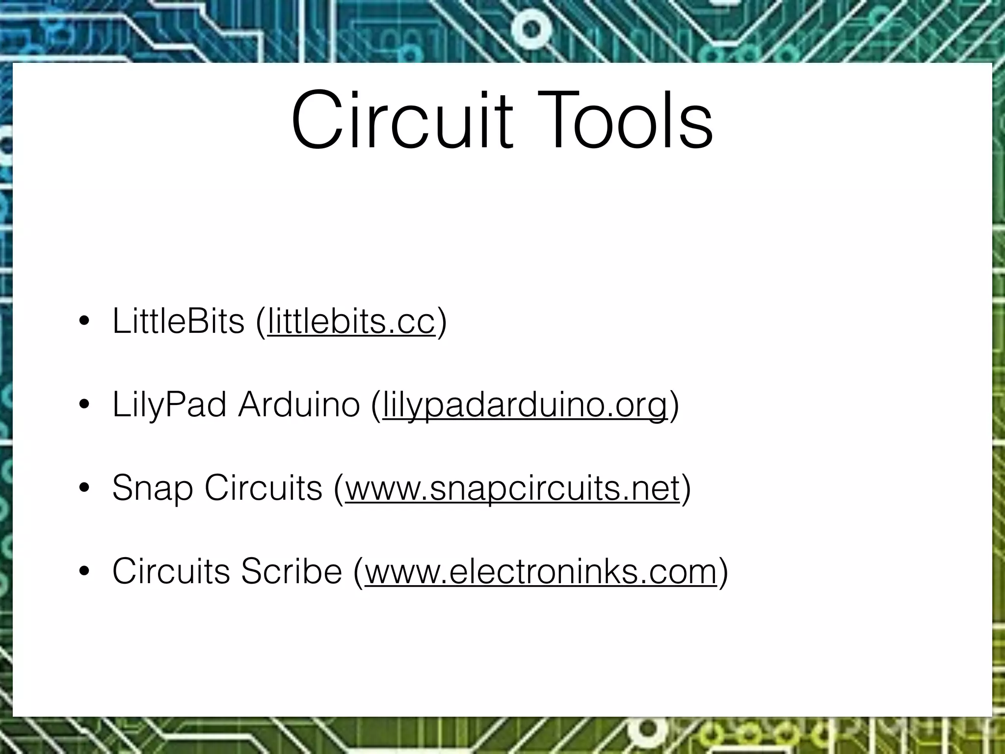 For Toddlers
• Code-a-pillar www.ﬁsher-price.com/codeapillar/
• Cubetto www.primotoys.com
 