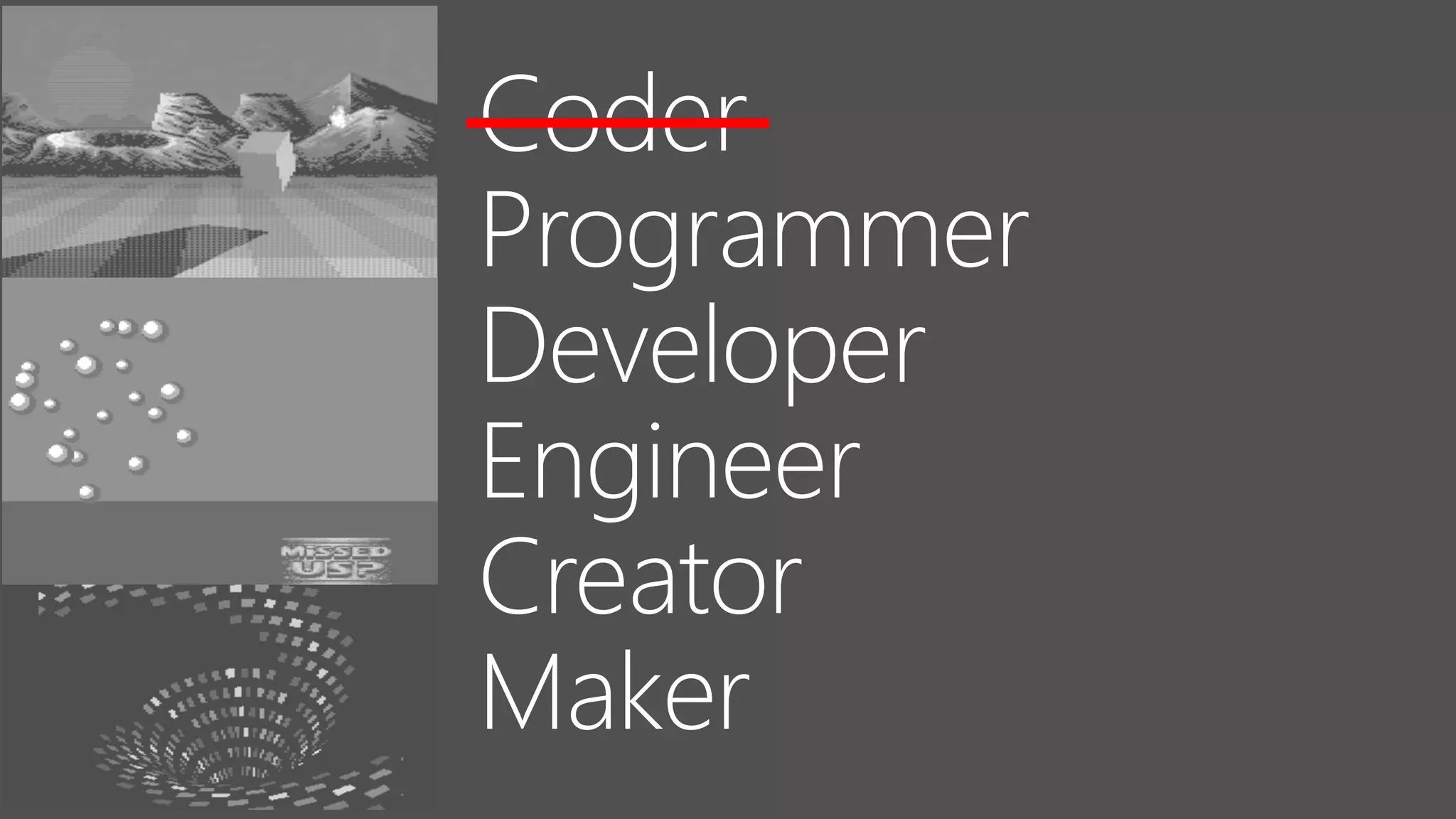 Coder
Programmer
Developer
Engineer
Creator
Maker
 
