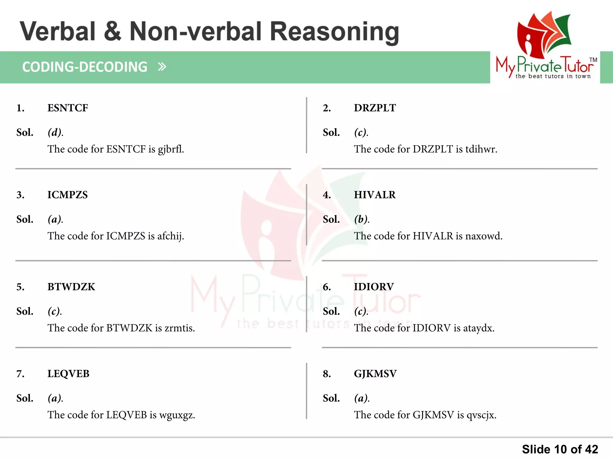 Questions on Verbal & Non Verbal Reasoning (Coding decoding) | PPT