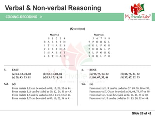 Questions on Verbal & Non Verbal Reasoning (Coding decoding) | PPT