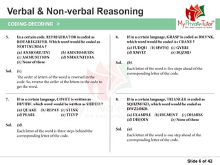 Questions on Verbal & Non Verbal Reasoning (Coding decoding) | PPT