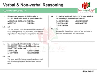 Questions on Verbal & Non Verbal Reasoning (Coding decoding) | PPT