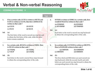 Questions on Verbal & Non Verbal Reasoning (Coding decoding) | PPT